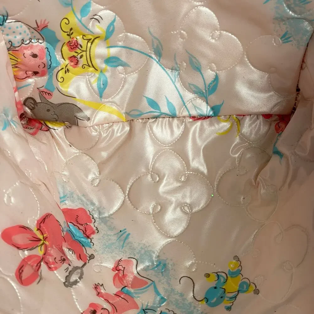 Wicker Doll Rocking Cradle Pink Quilted Vinyl Liner Wood Vtg 1970's Toy READ